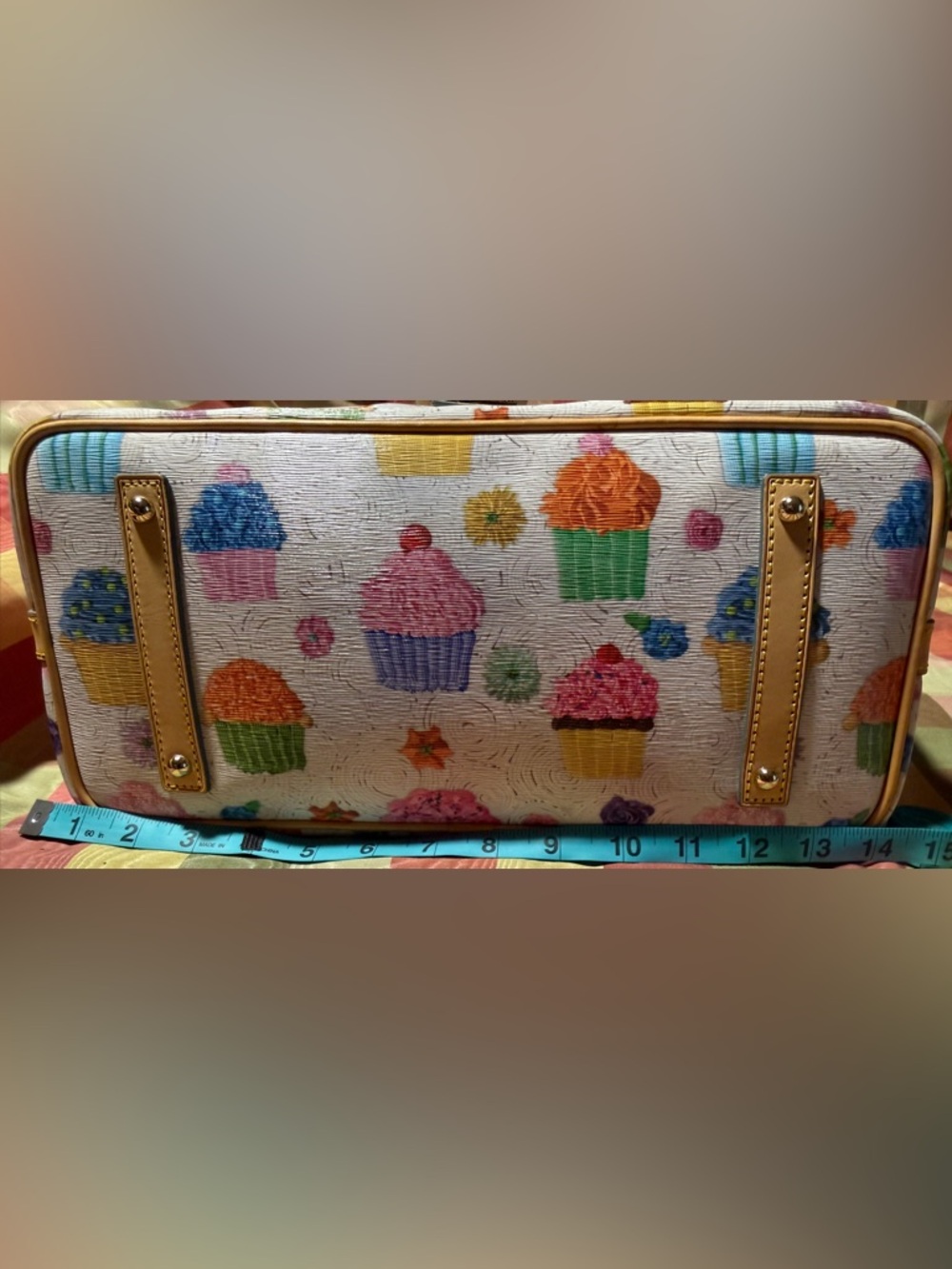 Dooney & Bourke White Cupcake Print Tote with Tan Handles - Picture 5 of 8